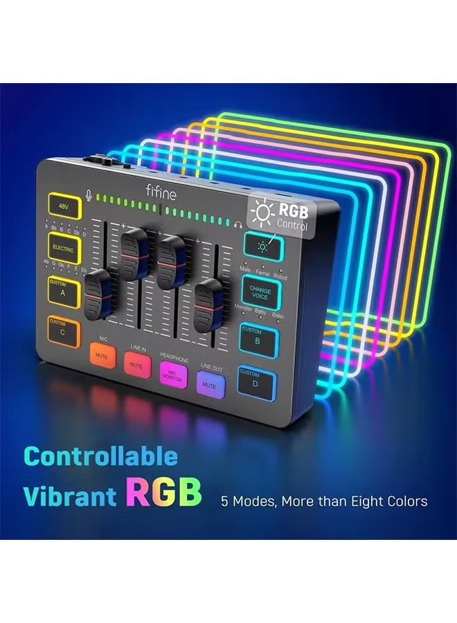 FIFINE Gaming Audio Mixer,Streaming 4-Channel RGB Mixer with XLR Microphone Interface,for Game Voice,Podcast,AmpliGame SC3 - Image 3