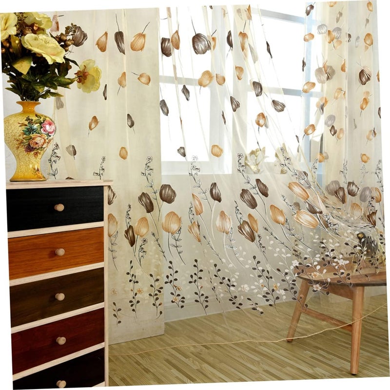 klarako Shelterorange Valance Summer Panels Sheer Vintage Transparent Living Scarf Floral Home Drapes Door Privacy Tassel Valances Sunproof Bedroom Printing for Flower Fiber Room - Image 3