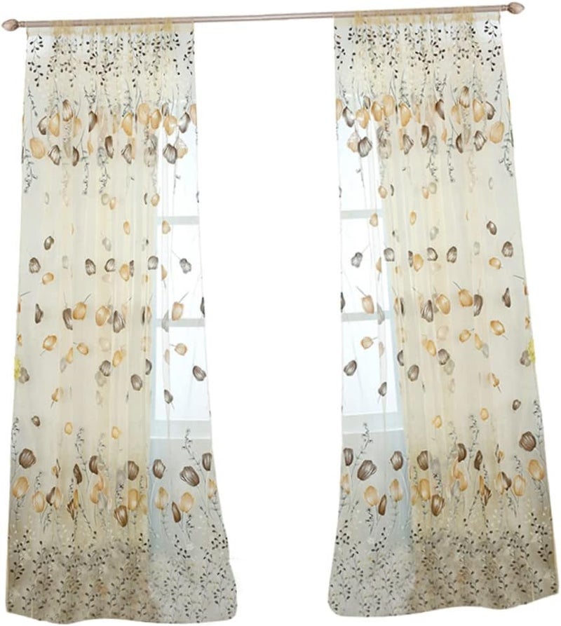 klarako Shelterorange Valance Summer Panels Sheer Vintage Transparent Living Scarf Floral Home Drapes Door Privacy Tassel Valances Sunproof Bedroom Printing for Flower Fiber Room - Image 1