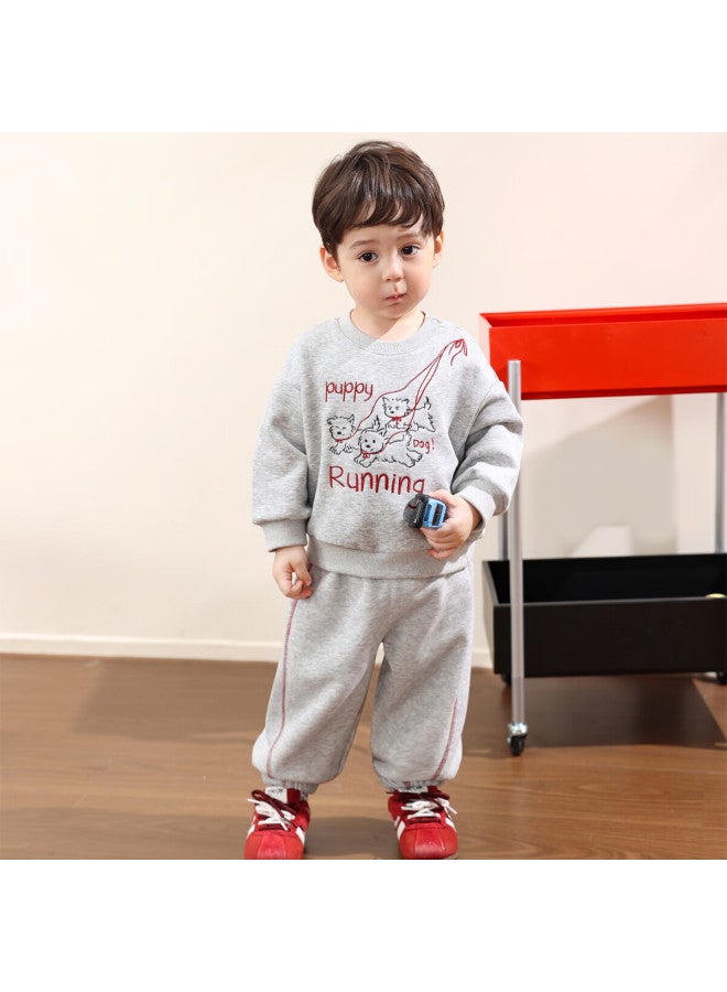 Luson Little O Dad Baby Boys Autumn Sweatshirt Set Puppy Embroidery New Yellow Infant Sportswear - Image 2