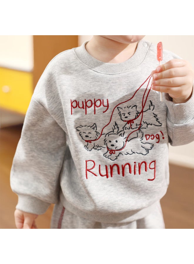 Luson Little O Dad Baby Boys Autumn Sweatshirt Set Puppy Embroidery New Yellow Infant Sportswear - Image 1