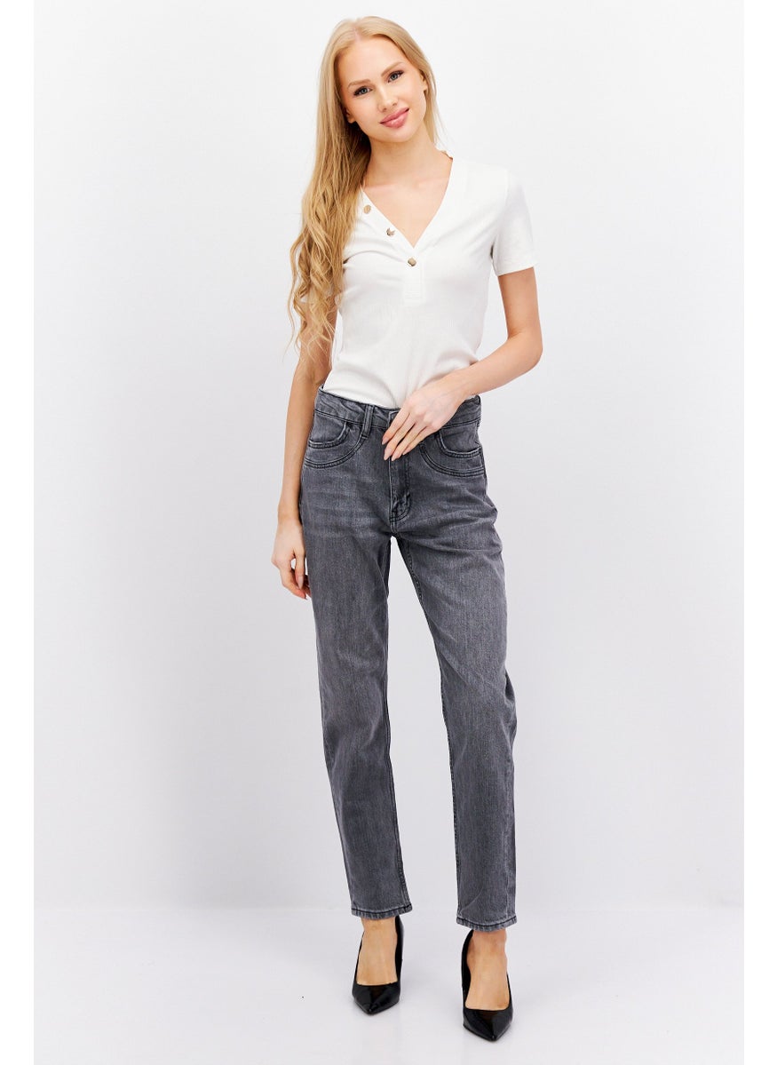 ESPRIT Women Mom Fit Washed Stretchable Jeans, Grey  - Image 4