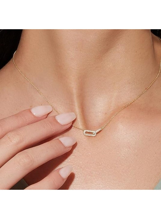 HZYH Gold Pendant Necklace for Women, Dainty Diamond Necklaces, Simple 14K Gold Plated Paperclip Choker Necklaces, Cute Minimalist Open Oval Necklaces, Trendy Jewelry, for Women and Girls Gifts - Image 5
