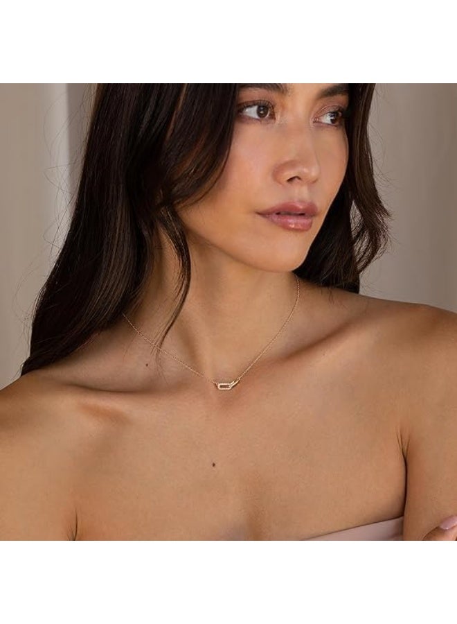 HZYH Gold Pendant Necklace for Women, Dainty Diamond Necklaces, Simple 14K Gold Plated Paperclip Choker Necklaces, Cute Minimalist Open Oval Necklaces, Trendy Jewelry, for Women and Girls Gifts - Image 3