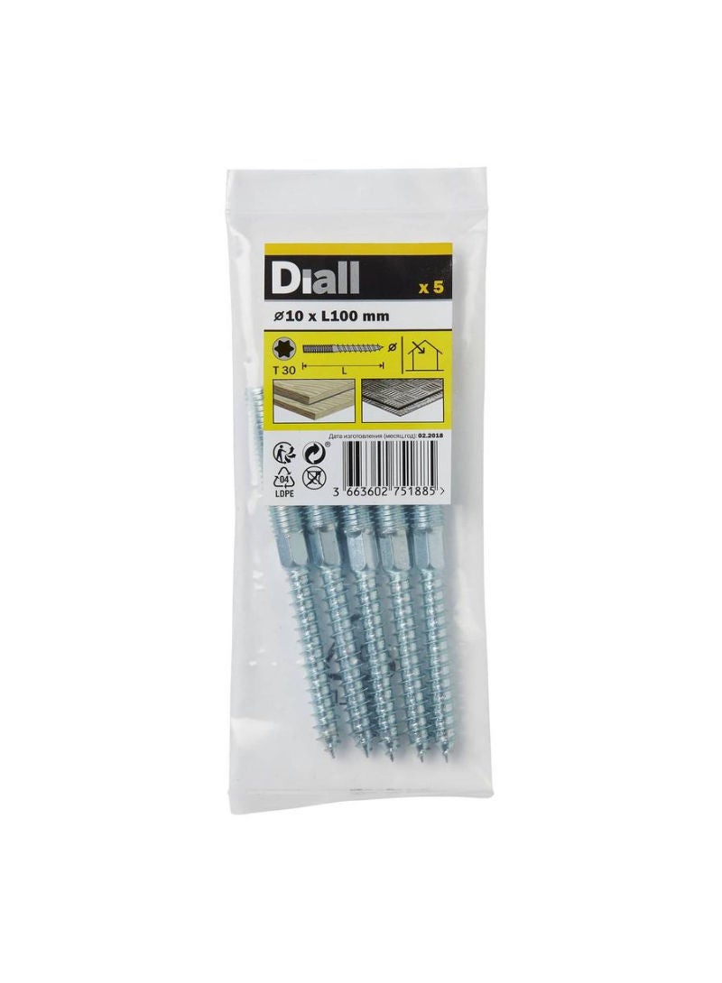 ACE Diall Yellow-Passivated Carbon Steel Dowel Screw Pack 10 x 100mm 5Pcs