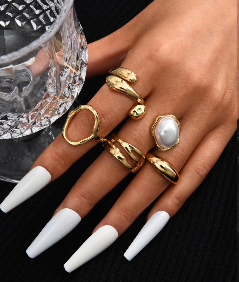 YEEZII 20 Pcs Gold Ring Set for Women, Chunky Statement Flower Finger Midi Rings, Big Boho Stacking Rings Pack Trendy Stuff Jewelry Gift (Gold-B-5Pcs) - Image 4