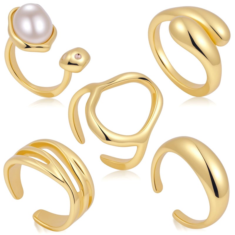 YEEZII 20 Pcs Gold Ring Set for Women, Chunky Statement Flower Finger Midi Rings, Big Boho Stacking Rings Pack Trendy Stuff Jewelry Gift (Gold-B-5Pcs) - Image 1