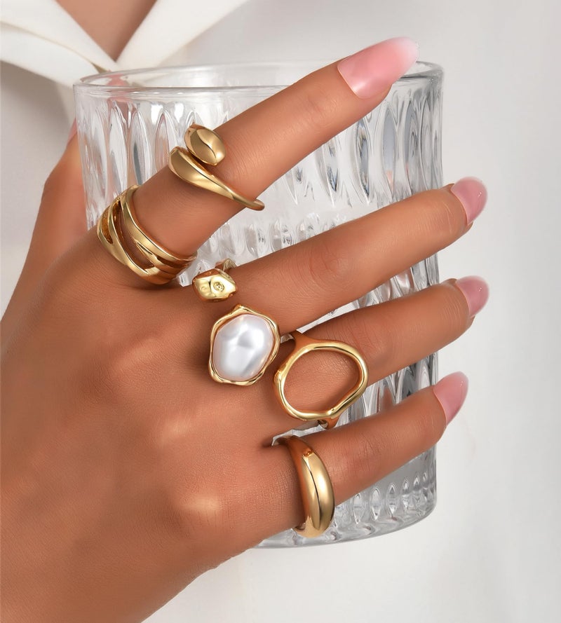 YEEZII 20 Pcs Gold Ring Set for Women, Chunky Statement Flower Finger Midi Rings, Big Boho Stacking Rings Pack Trendy Stuff Jewelry Gift (Gold-B-5Pcs) - Image 3