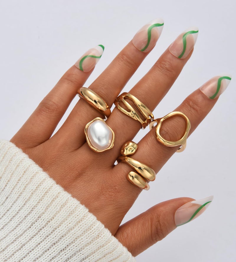 YEEZII 20 Pcs Gold Ring Set for Women, Chunky Statement Flower Finger Midi Rings, Big Boho Stacking Rings Pack Trendy Stuff Jewelry Gift (Gold-B-5Pcs) - Image 2