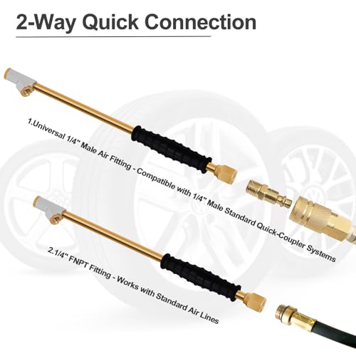 GODESON 1/4" FNPT Extended Reach Dual Head Air Chuck, 2-Way Connection 11.8" Extended Brass Air Chuck with Rubber Handle,Tire Chuck with Quick Plug for Semi, RV, Truck Dually Tires - Image 4
