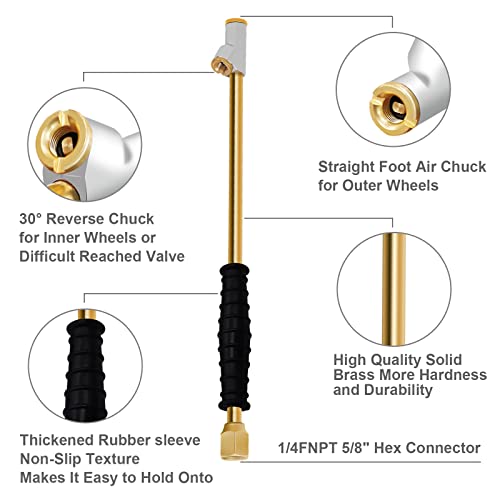 GODESON 1/4" FNPT Extended Reach Dual Head Air Chuck, 2-Way Connection 11.8" Extended Brass Air Chuck with Rubber Handle,Tire Chuck with Quick Plug for Semi, RV, Truck Dually Tires - Image 2