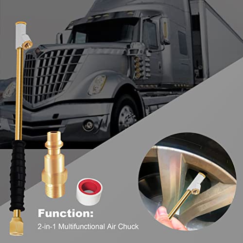 GODESON 1/4" FNPT Extended Reach Dual Head Air Chuck, 2-Way Connection 11.8" Extended Brass Air Chuck with Rubber Handle,Tire Chuck with Quick Plug for Semi, RV, Truck Dually Tires - Image 5