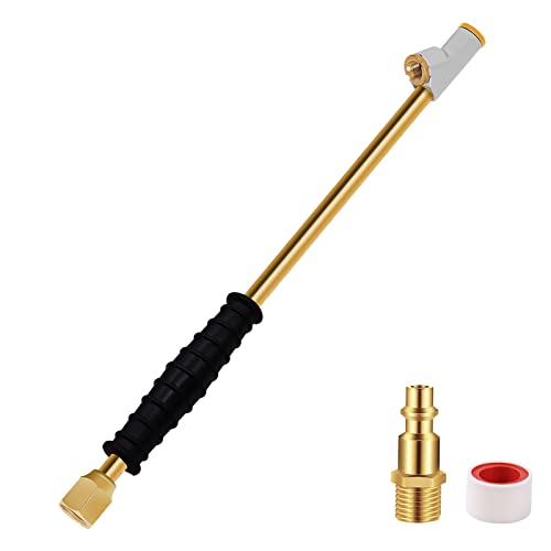 GODESON 1/4" FNPT Extended Reach Dual Head Air Chuck, 2-Way Connection 11.8" Extended Brass Air Chuck with Rubber Handle,Tire Chuck with Quick Plug for Semi, RV, Truck Dually Tires - Image 1