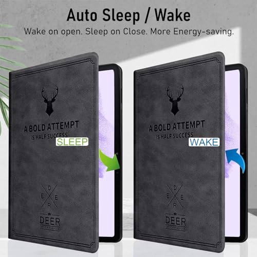 Robustrion Deer Pattern Flip Stand Case Cover for Samsung Galaxy Tab S8 Plus / S7 Plus /S7 FE 12.4 Inch SM-X800/X806/T970/T975/T976/T735 Cover - Deer Black - Image 2