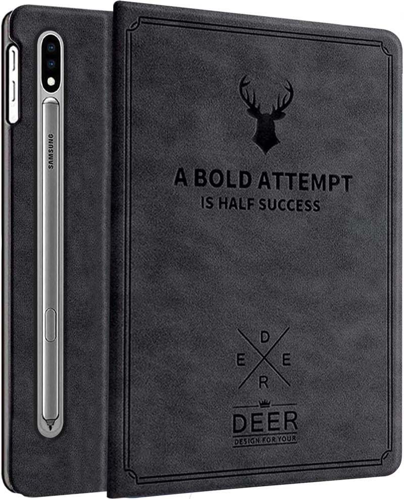 Robustrion Deer Pattern Flip Stand Case Cover for Samsung Galaxy Tab S8 Plus / S7 Plus /S7 FE 12.4 Inch SM-X800/X806/T970/T975/T976/T735 Cover - Deer Black - Image 1