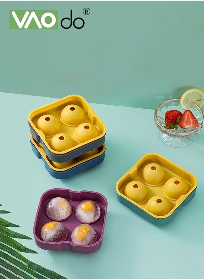 VAOdo - 4 Pices Ice Cube Tray Round DIY Ice Cube Ball Maker For Hockey Cocktail Coffee Whiskey Champagne Beer Juice - Image 1