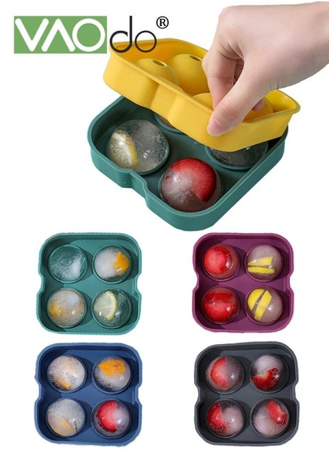 4 Pices Ice Cube Tray Round DIY Ice Cube Ball Maker For Hockey Cocktail Coffee Whiskey Champagne Beer Juice
