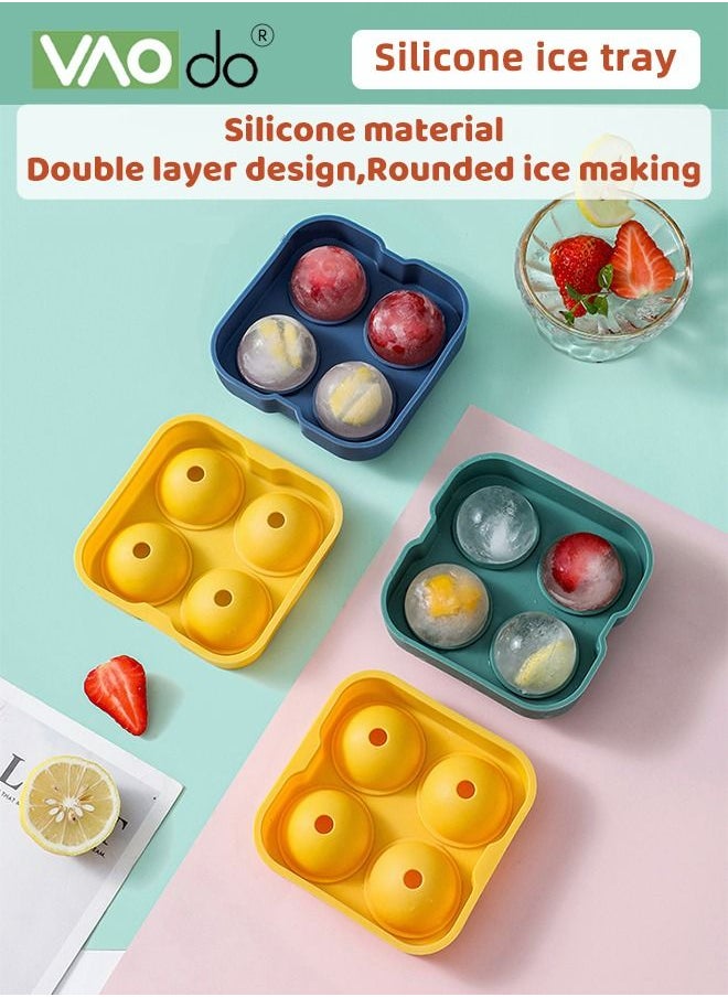 VAOdo - 4 Pices Ice Cube Tray Round DIY Ice Cube Ball Maker For Hockey Cocktail Coffee Whiskey Champagne Beer Juice - Image 1