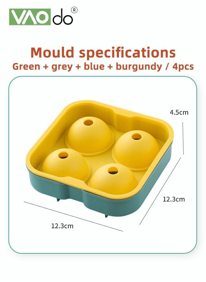VAOdo - 4 Pices Ice Cube Tray Round DIY Ice Cube Ball Maker For Hockey Cocktail Coffee Whiskey Champagne Beer Juice - Image 1