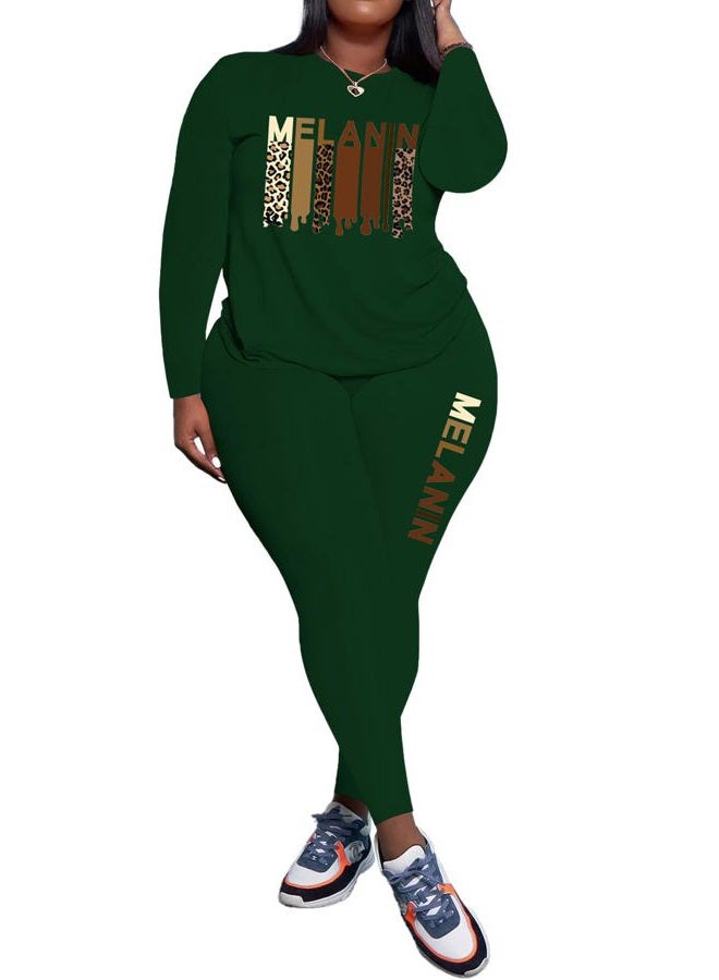 PINSV Women's Plus Size 2 Piece Outfits Tracksuits Long Sleeve Top Pants Sets Sweatsuit, Green Print, 4XL Plus - Image 2