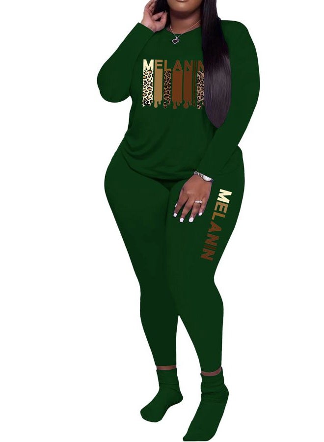 PINSV Women's Plus Size 2 Piece Outfits Tracksuits Long Sleeve Top Pants Sets Sweatsuit, Green Print, 4XL Plus - Image 3