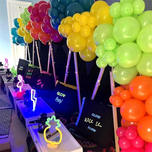 Togvu 141 Pcs Summer Tropical Balloon Arch Garland Kit, Hot Pink Lime Green Orange Slate Blue Yellow Latex Rainbow Balloon Garland Kit for Hawaiian Luau Aloha Birthday Baby Shower Pool Party Decorations - Image 5
