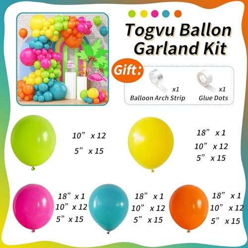 Togvu 141 Pcs Summer Tropical Balloon Arch Garland Kit, Hot Pink Lime Green Orange Slate Blue Yellow Latex Rainbow Balloon Garland Kit for Hawaiian Luau Aloha Birthday Baby Shower Pool Party Decorations - Image 2