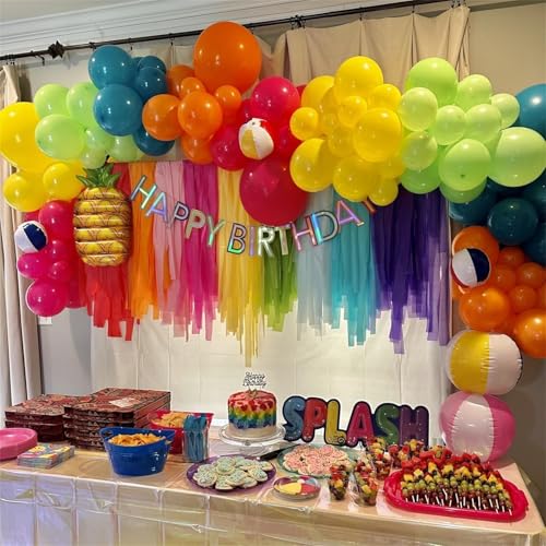 Togvu 141 Pcs Summer Tropical Balloon Arch Garland Kit, Hot Pink Lime Green Orange Slate Blue Yellow Latex Rainbow Balloon Garland Kit for Hawaiian Luau Aloha Birthday Baby Shower Pool Party Decorations - Image 3