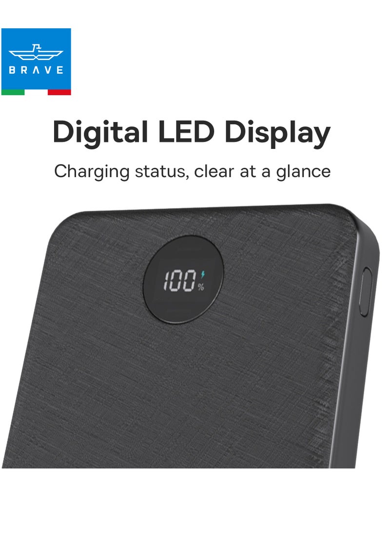 Brave - 10000mAh Slim USB-C Power Bank, 10000 mAh 22.5W Portable Charger with PD3.0 & QC3.0 Fast Charging, LED Display, High-Speed Charging Battery Pack for iPhone 16/15/14/13/12/11 Pro, Samsung S24/S23/S22, Google Pixel, LG, iPad, AirPods, Nintendo Switch & More Devices - Image 1