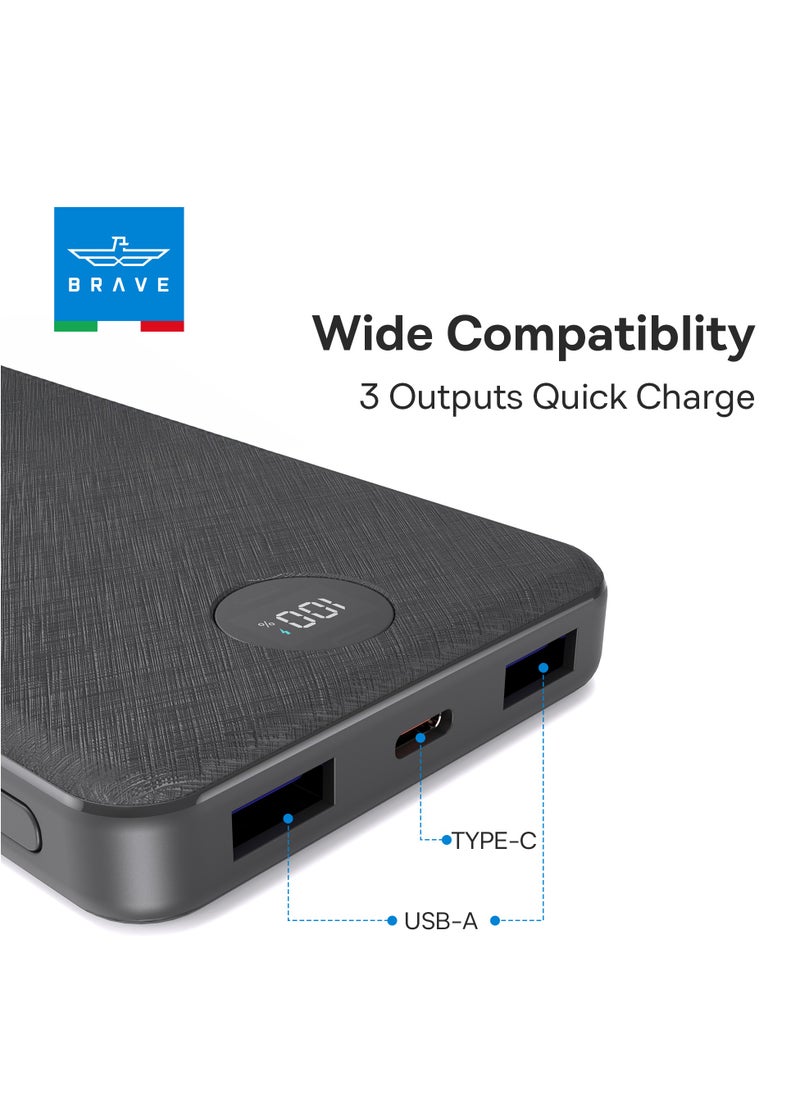 Brave - 10000mAh Slim USB-C Power Bank, 10000 mAh 22.5W Portable Charger with PD3.0 & QC3.0 Fast Charging, LED Display, High-Speed Charging Battery Pack for iPhone 16/15/14/13/12/11 Pro, Samsung S24/S23/S22, Google Pixel, LG, iPad, AirPods, Nintendo Switch & More Devices - Image 1