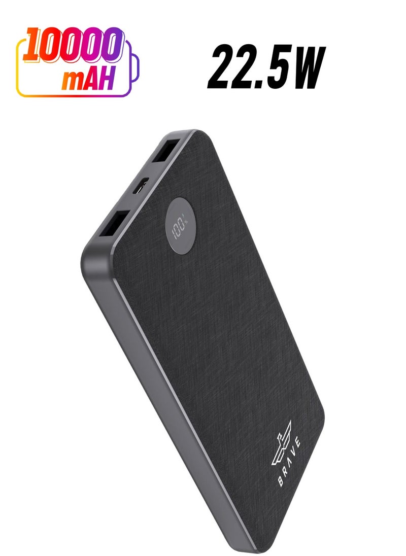 Brave - 10000mAh Slim USB-C Power Bank, 10000 mAh 22.5W Portable Charger with PD3.0 & QC3.0 Fast Charging, LED Display, High-Speed Charging Battery Pack for iPhone 16/15/14/13/12/11 Pro, Samsung S24/S23/S22, Google Pixel, LG, iPad, AirPods, Nintendo Switch & More Devices - Image 1