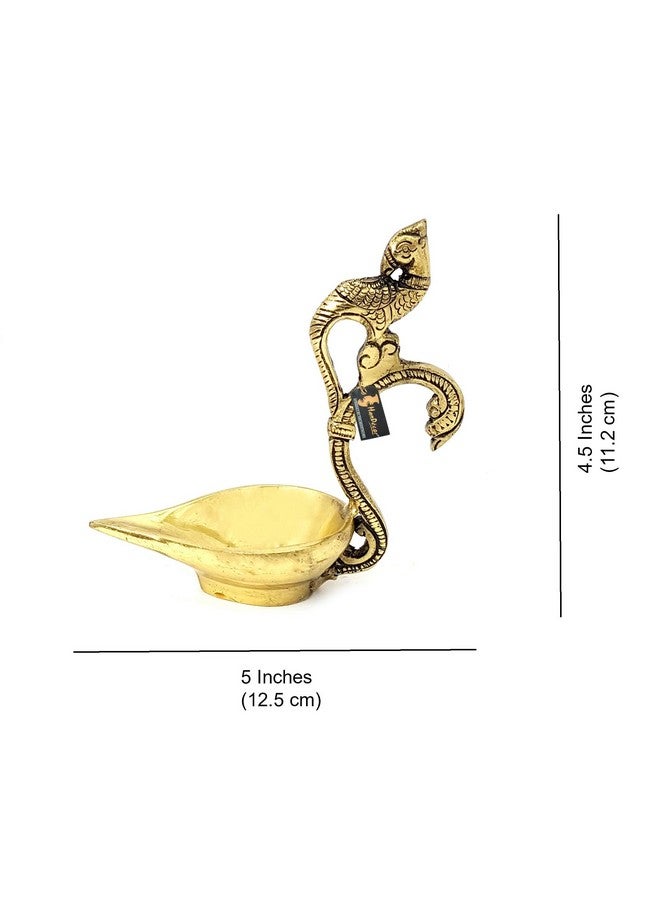 Two Moustaches Ethnic Curved Peacock Handle Design 5 Inches Brass Diya (Golden) - Image 3