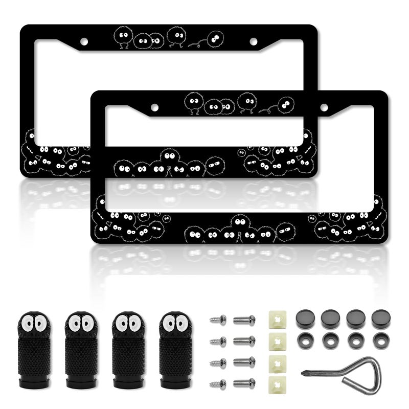 DGDRHZ Anime Soot License Plate Framesï¼ŒAnime Sprites Car Accessories for Women and Men ï¼ŒCute Soot Sprites License Plate Holderï¼ŒAluminum License Plate Frame Fits Standard US Vehicles Size 12.2 x 6 Inch - Image 1