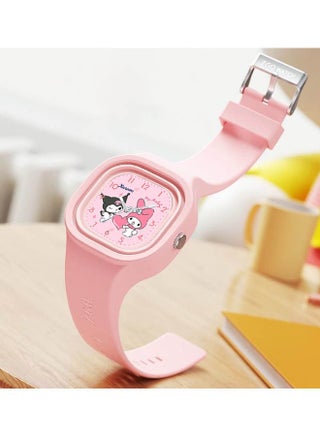 Pink Square Cartoon Sanrio Pattern Children's Watch Silicone Strap Suitable for Kids of All Ages Gift Watches - view 3