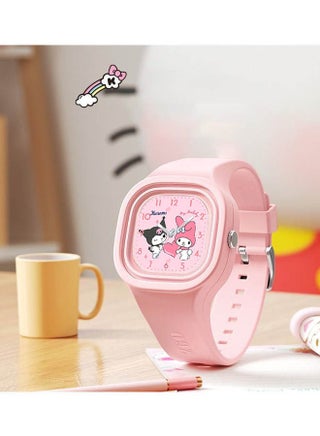 Pink Square Cartoon Sanrio Pattern Children's Watch Silicone Strap Suitable for Kids of All Ages Gift Watches - view 2