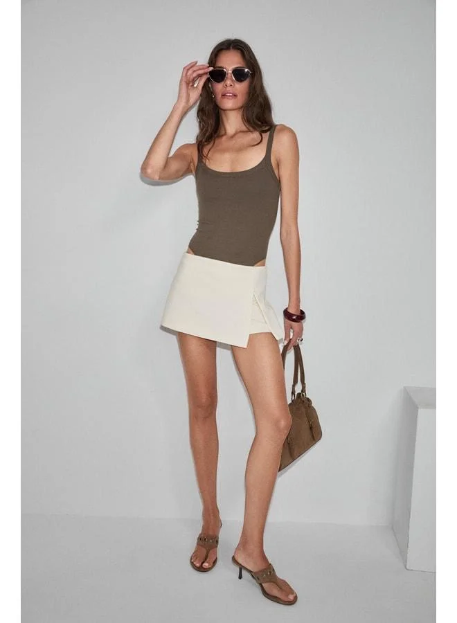 Ethiquet ELVENA Women's Soft and Stretchy Fabric Organic Cotton Snap-Button Khaki Body Suit.