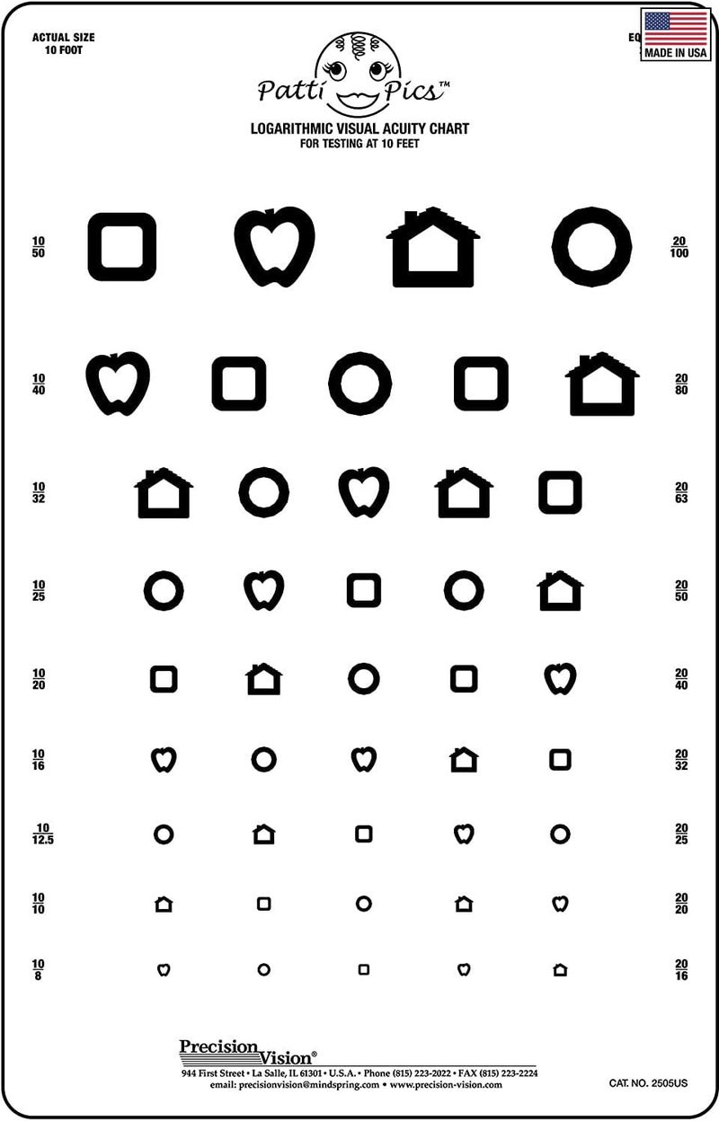 Kids Eye Chart Test Wall Chart 9”x14” - Patti Pics 9 Line Wide Spaced