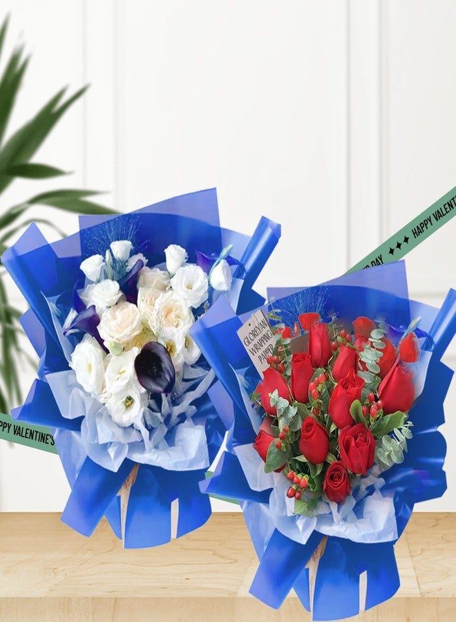 Gloreyan 20 Sheets Blue Flower Wrapping Paper, Florist Bouquet DIY Craft Fresh Flower Bouquet Wrap Waterproof Floral Wrapping Gift Box Packaging Material Florist Supplies, 22.8 * 22.8 Inches(Blue - Image 4