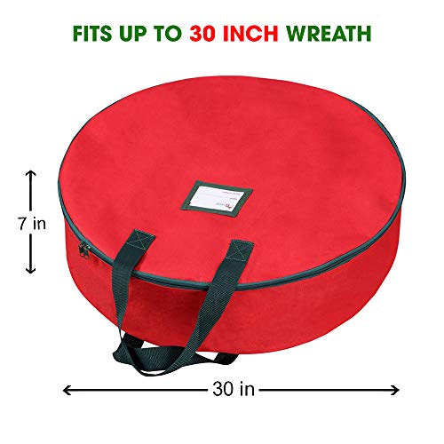 Primode Wreath Storage Bag 30"- Garland Wreaths Container with Handles - Durable 600D Oxford Polyester Material Xmas Holiday Wreaths Storage Holder 30” (Red) - Image 2