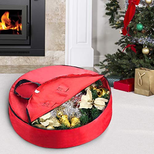 Primode Wreath Storage Bag 30"- Garland Wreaths Container with Handles - Durable 600D Oxford Polyester Material Xmas Holiday Wreaths Storage Holder 30” (Red) - Image 5