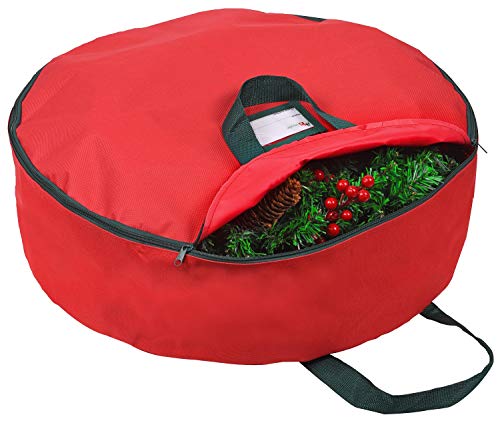 Primode Wreath Storage Bag 30"- Garland Wreaths Container with Handles - Durable 600D Oxford Polyester Material Xmas Holiday Wreaths Storage Holder 30” (Red) - Image 1