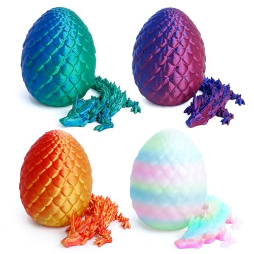 Flavery 4 Pack 3D Printed Dragon Easter Basket Stuffers Small Eggs with Dragon Inside Articulated Crystal Dragon Fidget Toy Desk Pet 3D Printing Home Decor BlueredGreenGlow in The Dark - Image 1