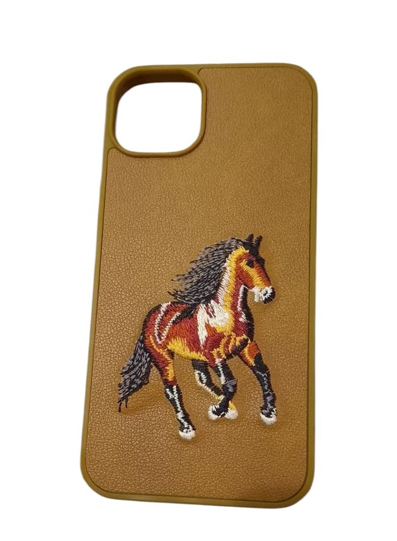 كيس جراب هاتف مضاد للصدمات بتصميم تطريز حصان لهاتف آيفون 11 برو باللون بني