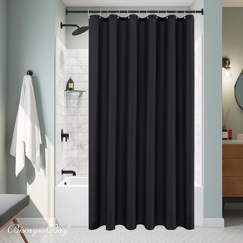 Biscaynebay Fabric Narrow Shower Stall Curtain Liners 40" Width by 72" Length, Black Water Resistant Bathroom Curtains, Rust Resistant Grommets (7 Holes) Weighted Bottom Machine Washable - Image 2