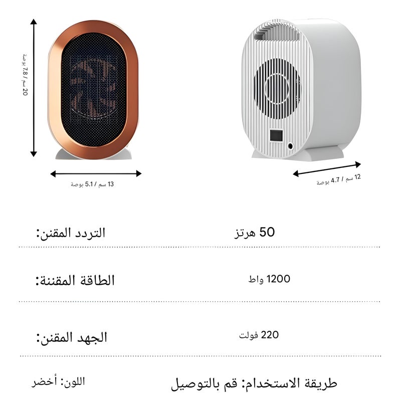 Compact Heater - Ultra-Efficient 1200W Fan Heater with Adjustable Thermostat for Quick Room Warming in Homes and Offices - Available in White or Green (color-green) - Image 1