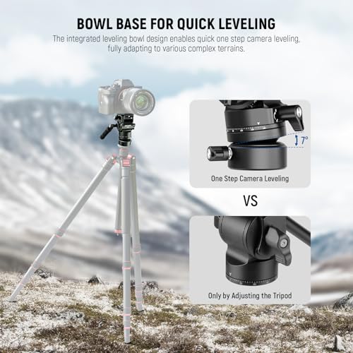 NEEWER Tripod Fluid Head with 7 Leveling Base 48mm Metal Mini Pan Tilt Video Head Mount with Arca Type QR Plate Telescopic Handle for Compact Video Camera DSLR Camera Max Load 11lb5kg GM35 - Image 3
