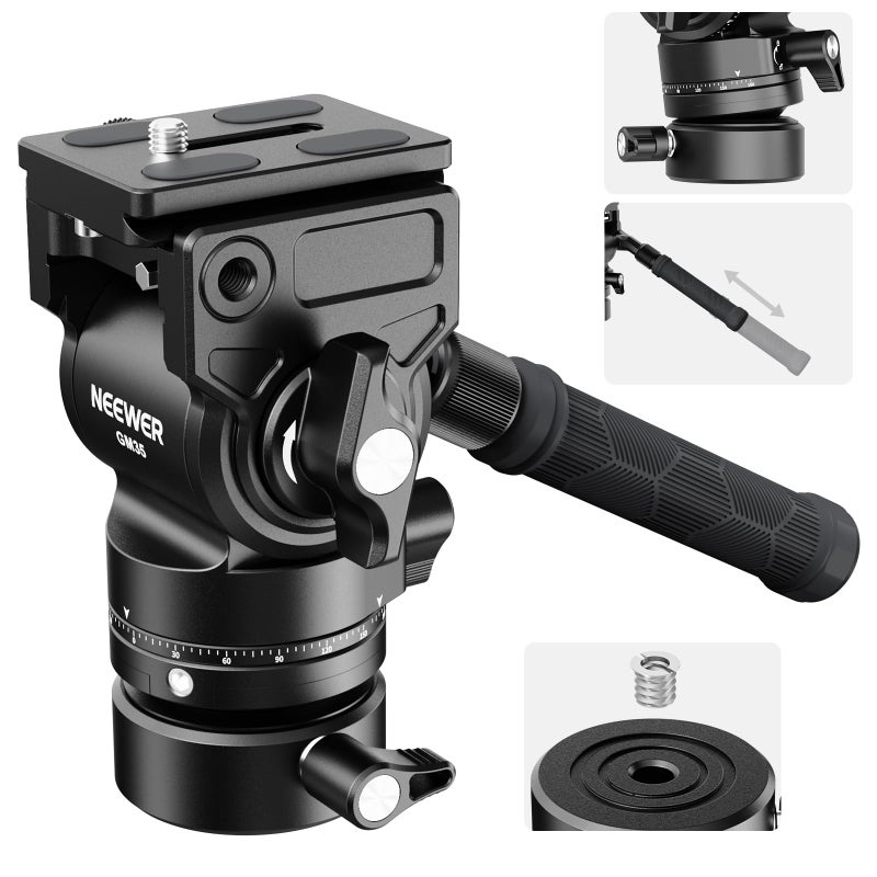 NEEWER Tripod Fluid Head with 7 Leveling Base 48mm Metal Mini Pan Tilt Video Head Mount with Arca Type QR Plate Telescopic Handle for Compact Video Camera DSLR Camera Max Load 11lb5kg GM35 - Image 2