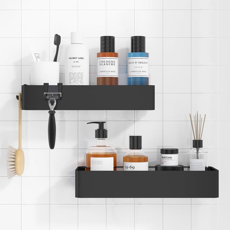 Kitsure Gulf approved global quality Shower Shelf No Drilling - Pack of 2 Rustproof Bathroom Organiser, Quick Drying Bathroom Shelf No Drilling with Large Capacity, Durable Shampoo Holder for Shower, Large, White, Black Simple multi-feature universal build - Image 1