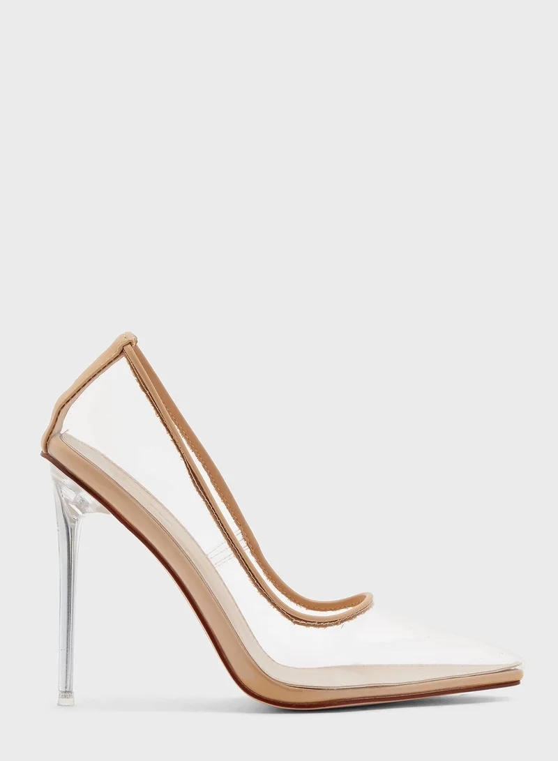 Ginger Clear Pointed Stiletto Heel Pumps With Trim