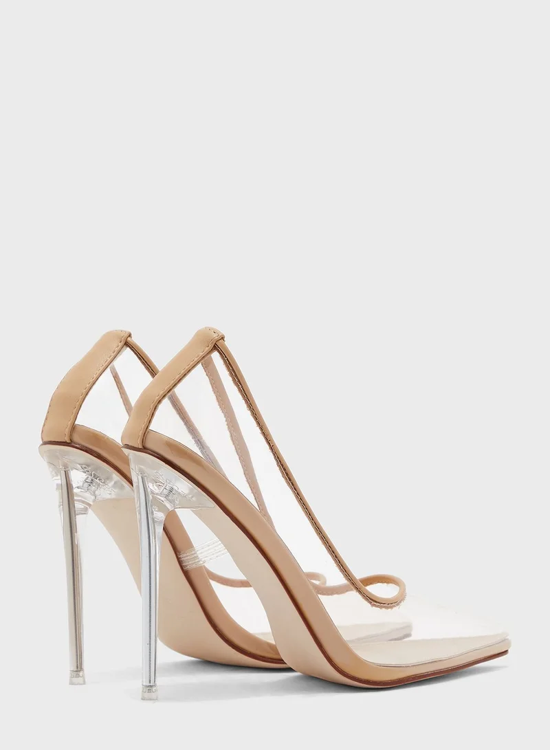 Ginger Clear Pointed Stiletto Heel Pumps With Trim
